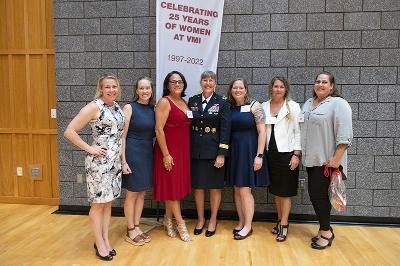 Maj. Gen. Marti Bissell poses with alumnae after her speech in Marshall Hall Sept. 9.—Photo courtesy of Micalyn Miller, VMI Alumni Agencies.
